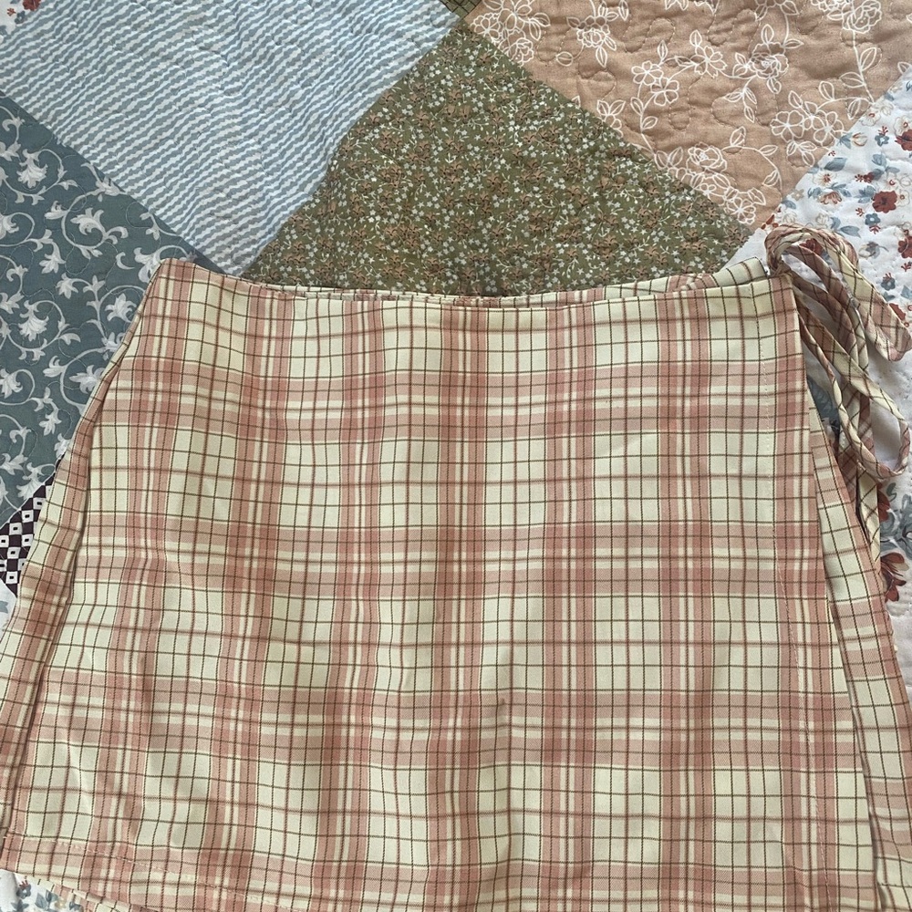 Plaid Cream and Pink Wrap Around Skort